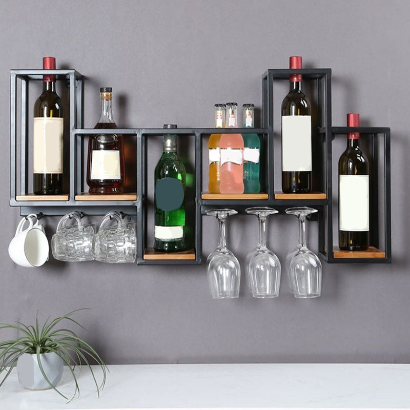 Industrial Metal Wine Holder Rack Wall Mounted Wine Jail with Shelf