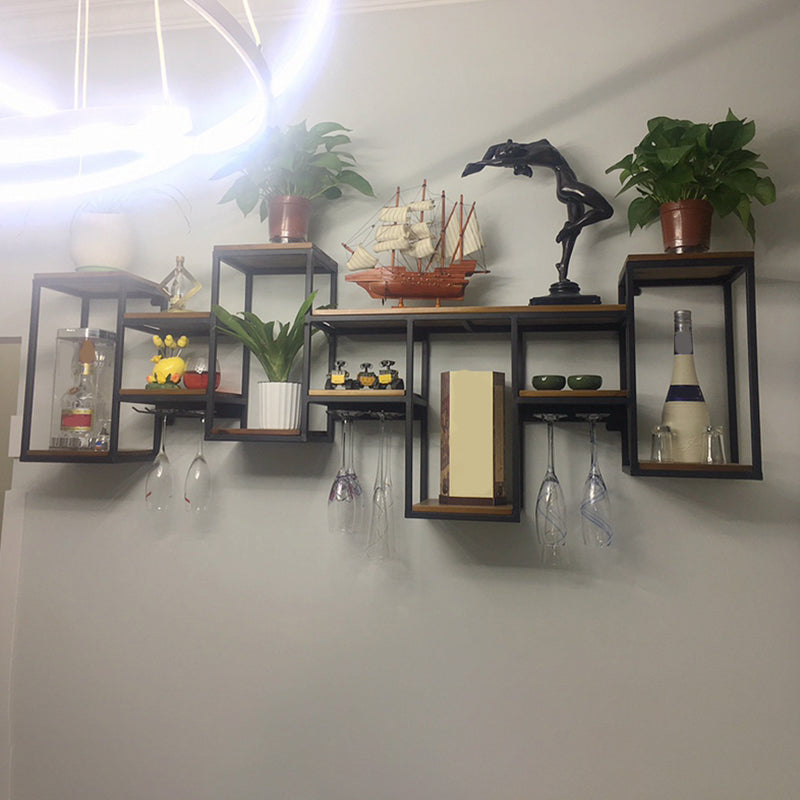 Industrial Metal Wine Holder Rack Wall Mounted Wine Jail with Shelf
