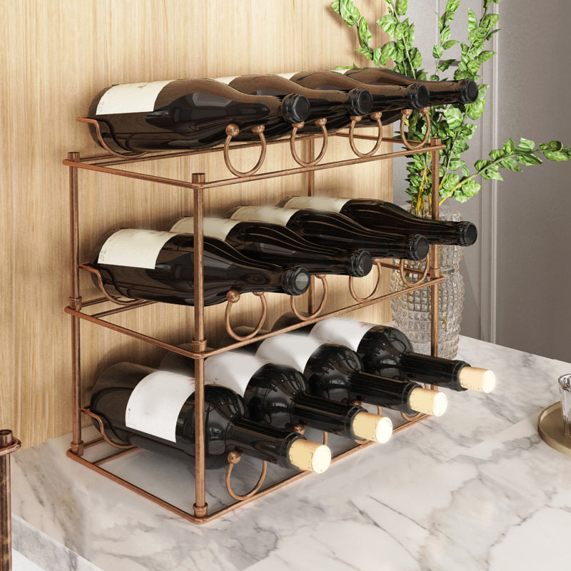 Modern Tabletop Wine Bottle Holder Metal Bottle Wine Rack with Wine Storage