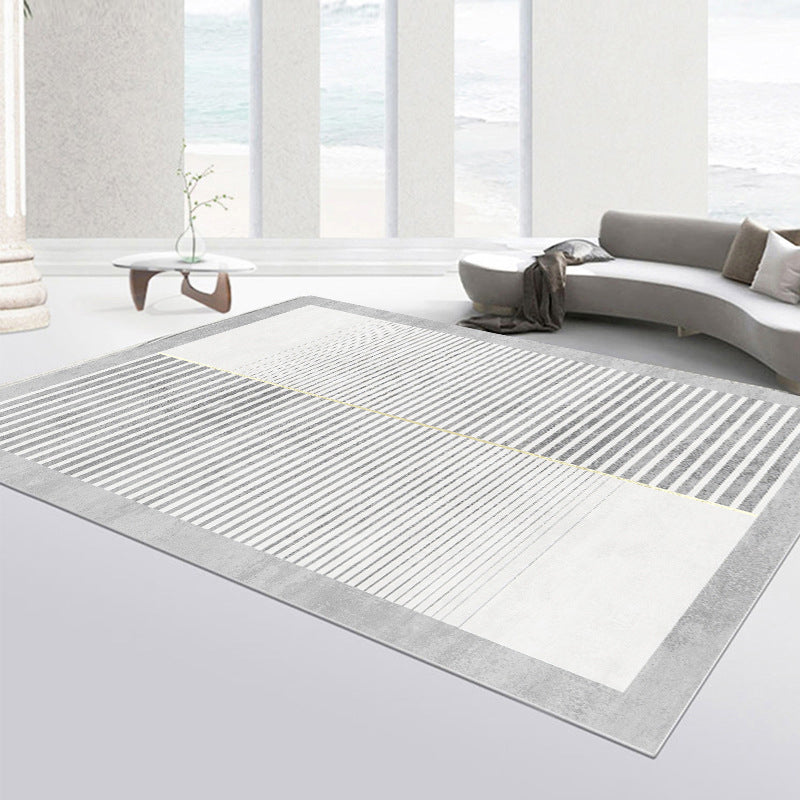 Light Grey Modern Carpet Polyester Line Carpet Washable Carpet for Living Room