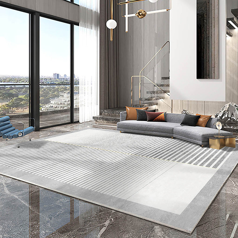 Light Grey Modern Carpet Polyester Line Carpet Washable Carpet for Living Room