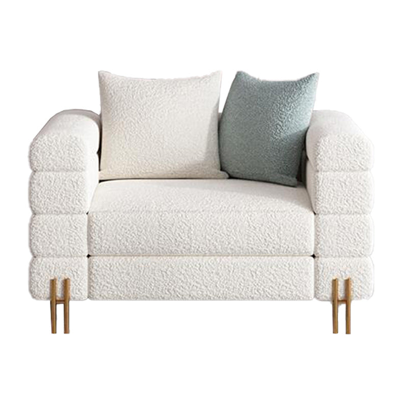 Modern White Wool Sofa with Tuxedo Arm and Tight Back for Apartment