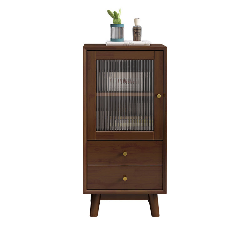 19. 7" W Glass Paned Accent Cabinet Pine Wood 1 - Door and 2 - Drawer Chest