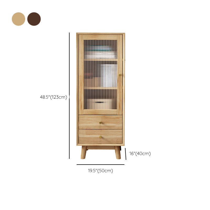 19. 7" W Glass Paned Accent Cabinet Pine Wood 1 - Door and 2 - Drawer Chest