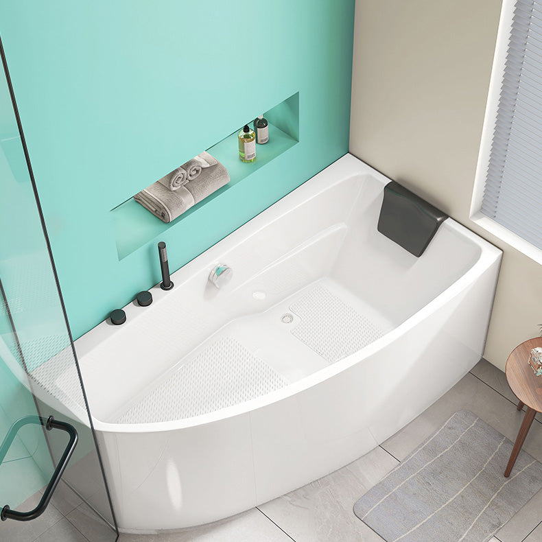 Modern Corner White Bathtub Back to Wall with Drain Bath Tub
