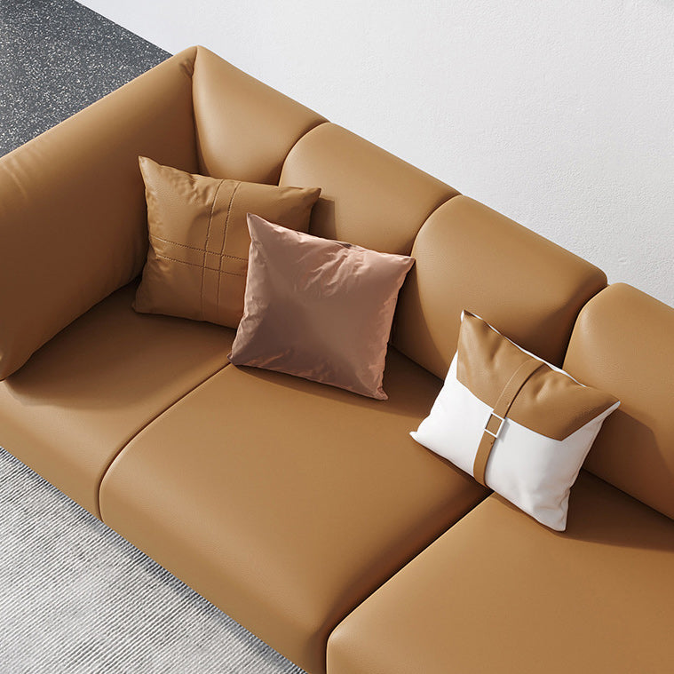 Modern Leather Pillow Top Arm Sofa Cushions Standard Sofa in Oragne