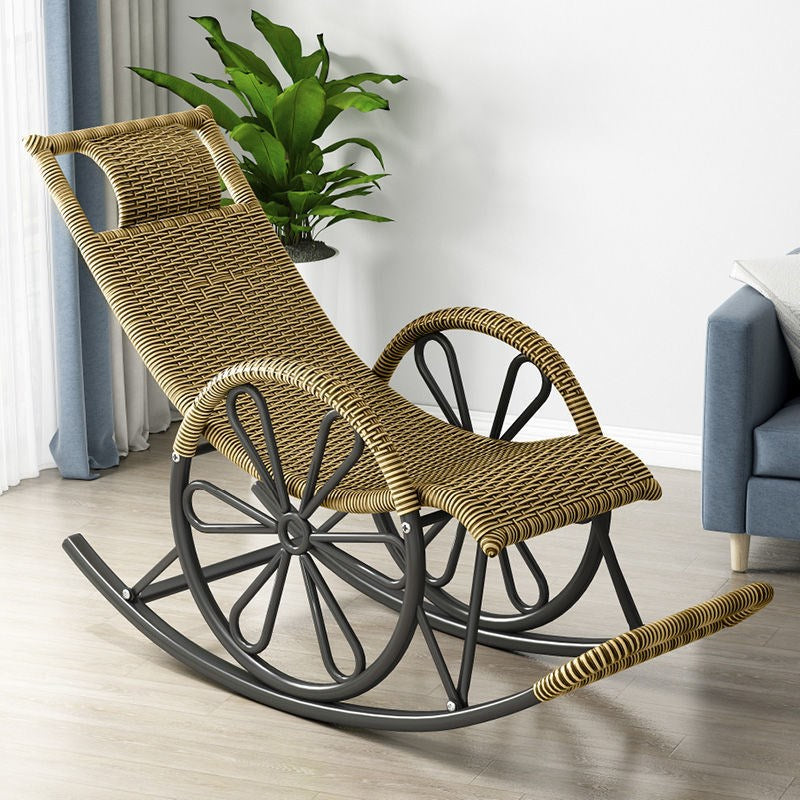 Rattan Modern Rocking Chair Woven Rope Rocker Chair in Black