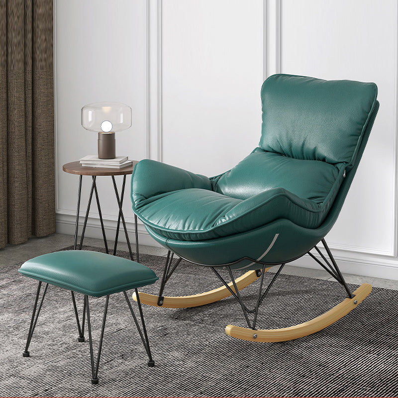 Modern Rocker Upholstered Tufted Cushions Wingback Glider with Dark Leg