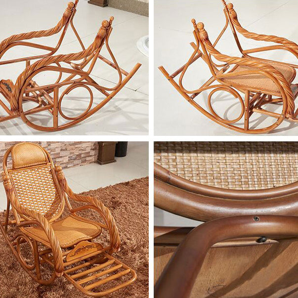 Rattan Rocking Chair Pure Color Traditional Woven Rope Rocking Chair in Living Room