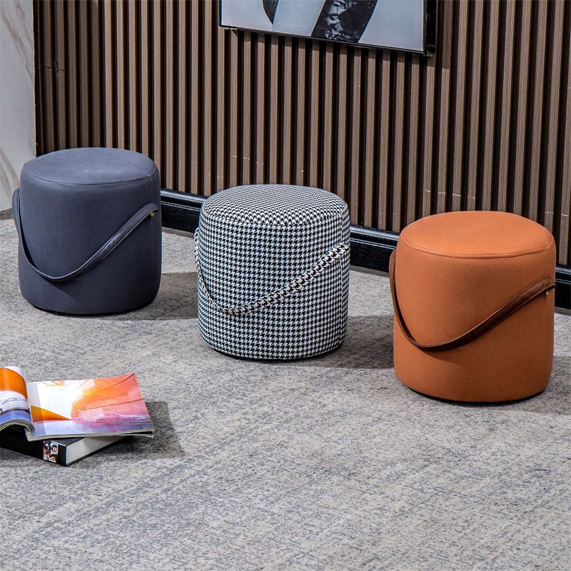 Modern Orange Pouf Round Scratch Resistant Pouf for Living Room