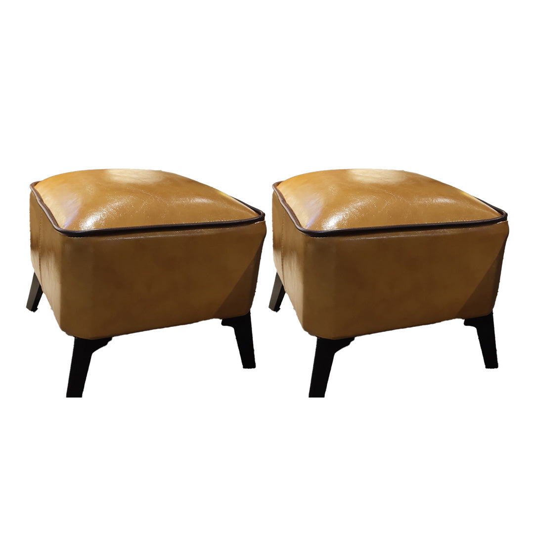 Mid-Century Modern Pouf Ottoman Faux Leather Upholstered Square Ottoman with Chair Legs