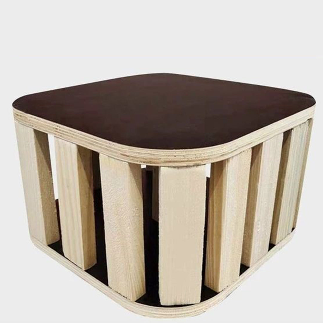 Mid-Century Modern Pouf Ottoman Faux Leather Upholstered Square Ottoman with Chair Legs