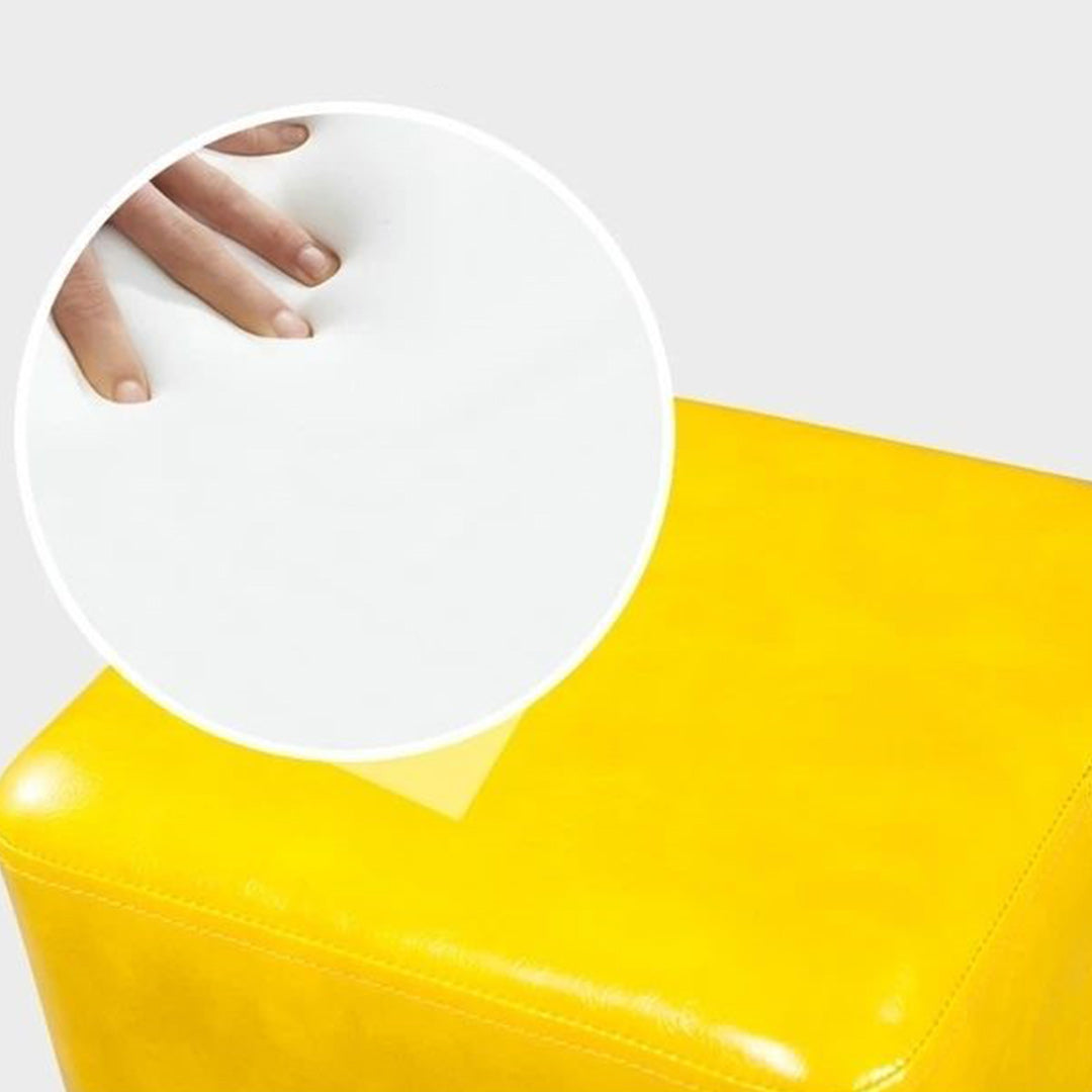 Mid-Century Modern Pouf Ottoman Faux Leather Upholstered Square Ottoman with Chair Legs