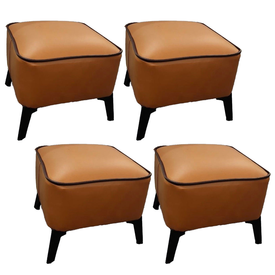Mid-Century Modern Pouf Ottoman Faux Leather Upholstered Square Ottoman with Chair Legs