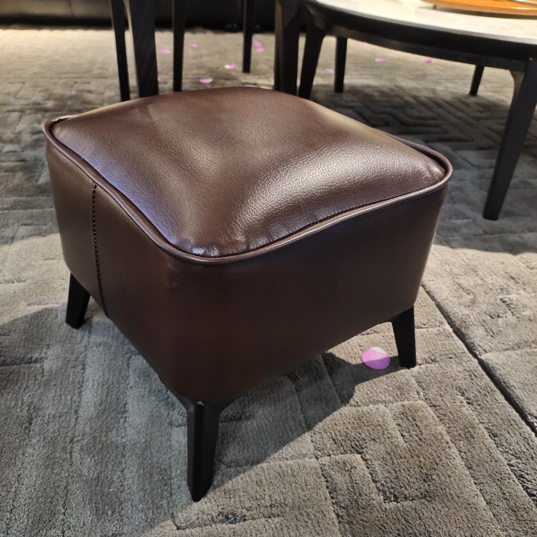 Mid-Century Modern Pouf Ottoman Faux Leather Upholstered Square Ottoman with Chair Legs