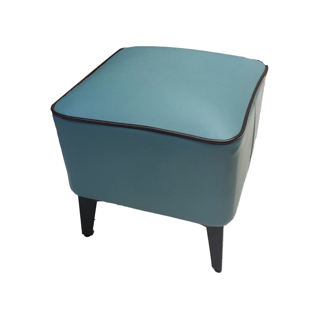 Mid-Century Modern Pouf Ottoman Faux Leather Upholstered Square Ottoman with Chair Legs