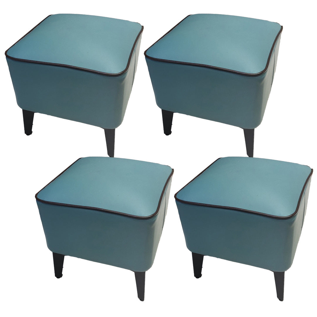 Mid-Century Modern Pouf Ottoman Faux Leather Upholstered Square Ottoman with Chair Legs