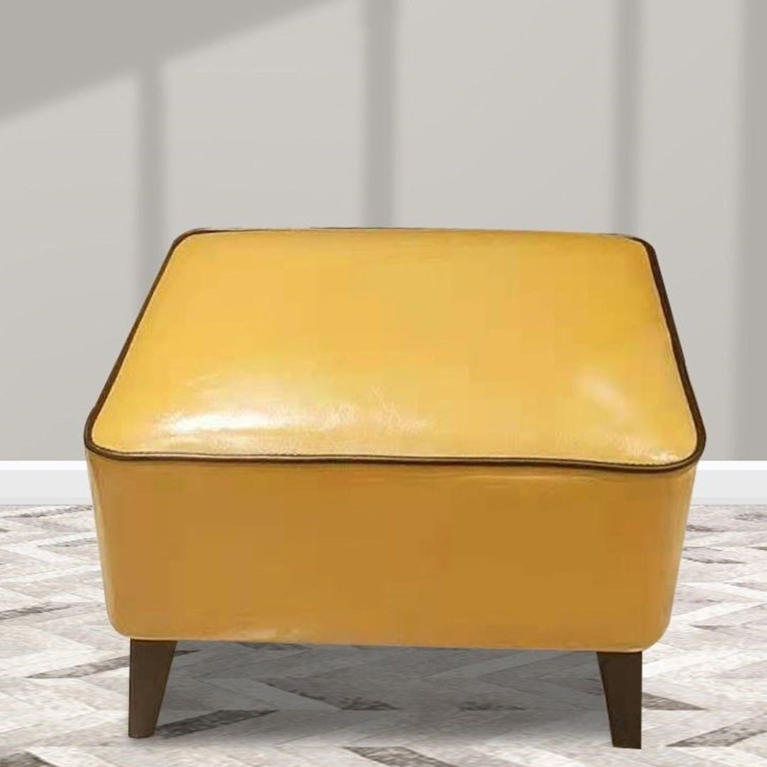 Mid-Century Modern Pouf Ottoman Faux Leather Upholstered Square Ottoman with Chair Legs