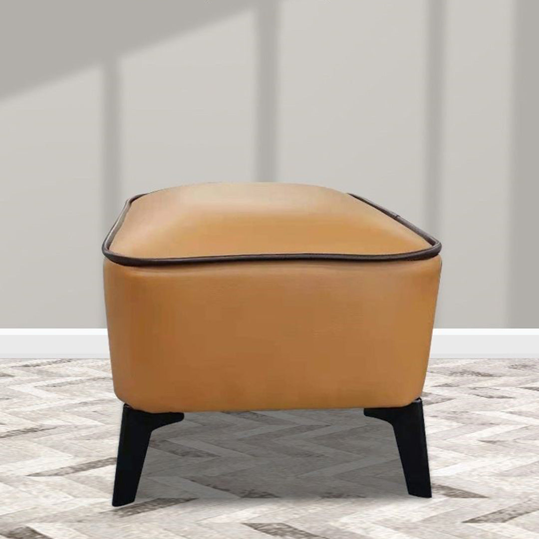 Mid-Century Modern Pouf Ottoman Faux Leather Upholstered Square Ottoman with Chair Legs