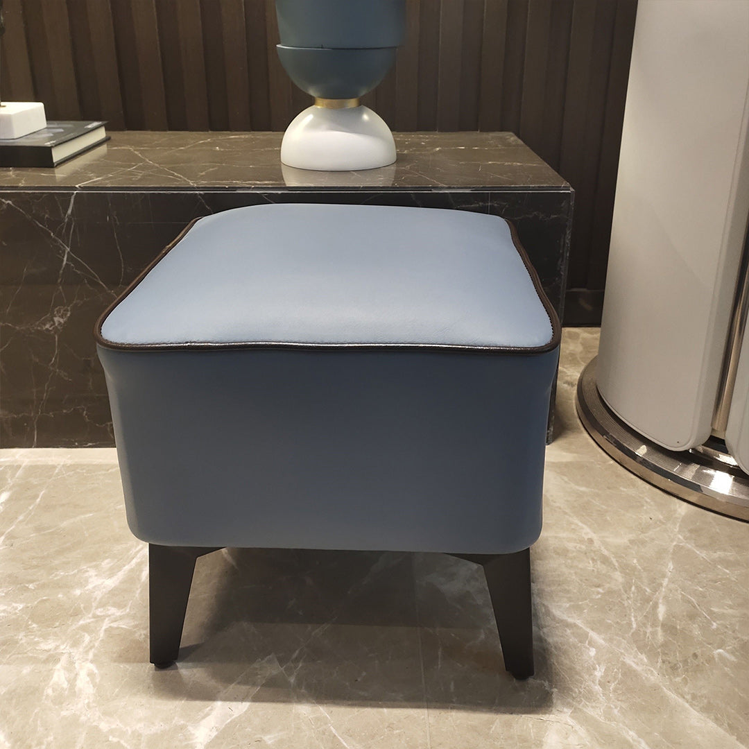 Mid-Century Modern Pouf Ottoman Faux Leather Upholstered Square Ottoman with Chair Legs