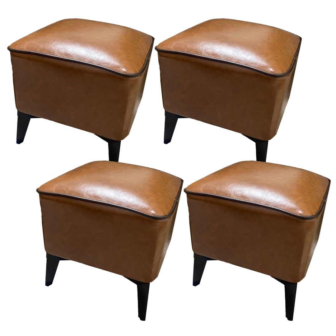 Mid-Century Modern Pouf Ottoman Faux Leather Upholstered Square Ottoman with Chair Legs
