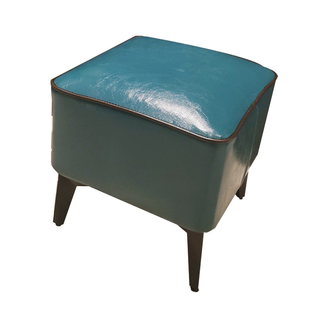 Mid-Century Modern Pouf Ottoman Faux Leather Upholstered Square Ottoman with Chair Legs