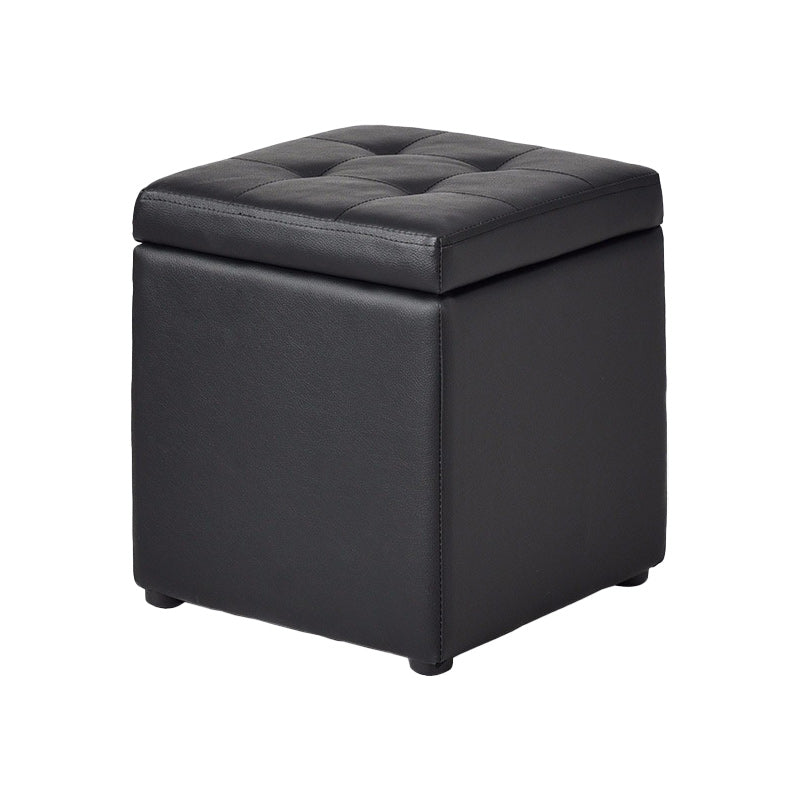 Tufted Pouf PU Leather Solid Square Water Resistant Cube Ottoman with Storage