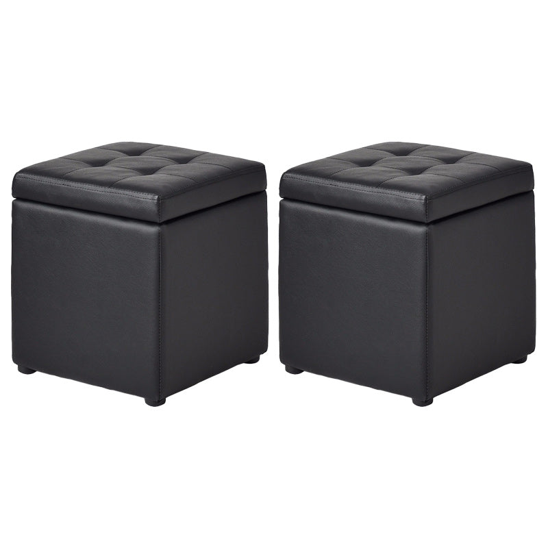 Tufted Pouf PU Leather Solid Square Water Resistant Cube Ottoman with Storage