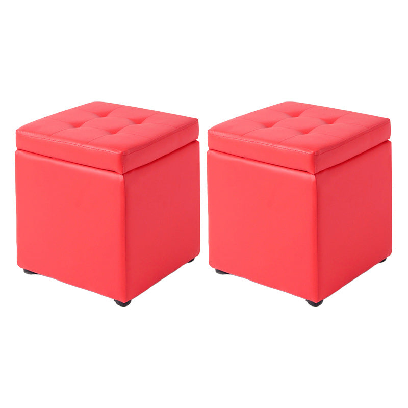 Tufted Pouf PU Leather Solid Square Water Resistant Cube Ottoman with Storage
