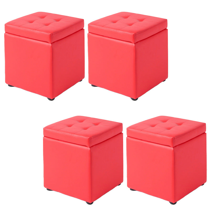Tufted Pouf PU Leather Solid Square Water Resistant Cube Ottoman with Storage