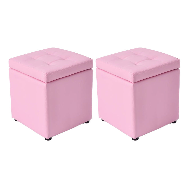 Tufted Pouf PU Leather Solid Square Water Resistant Cube Ottoman with Storage