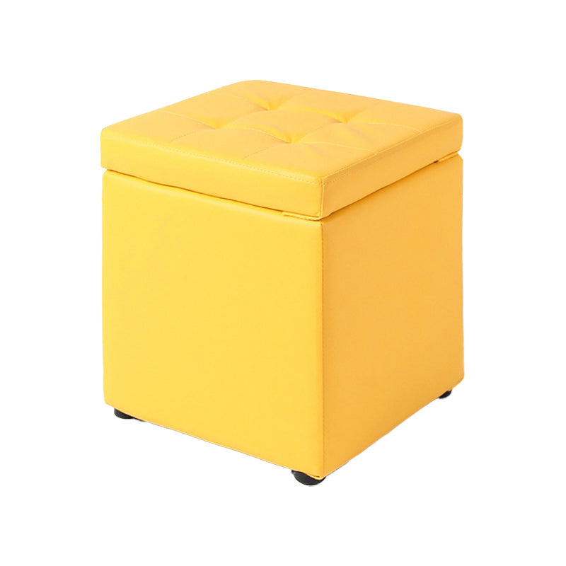 Tufted Pouf PU Leather Solid Square Water Resistant Cube Ottoman with Storage