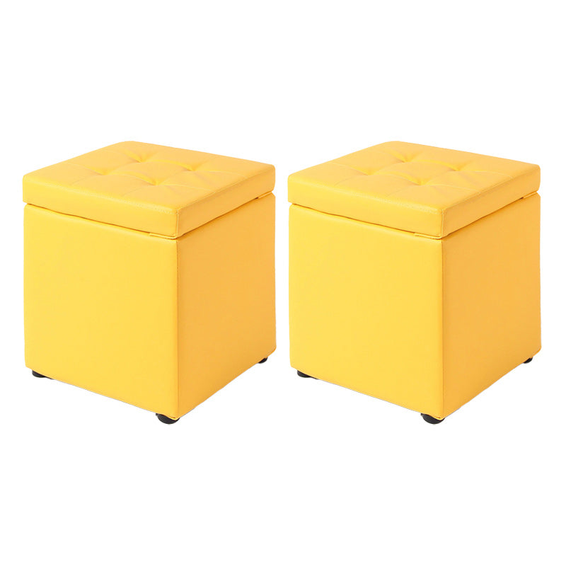 Tufted Pouf PU Leather Solid Square Water Resistant Cube Ottoman with Storage