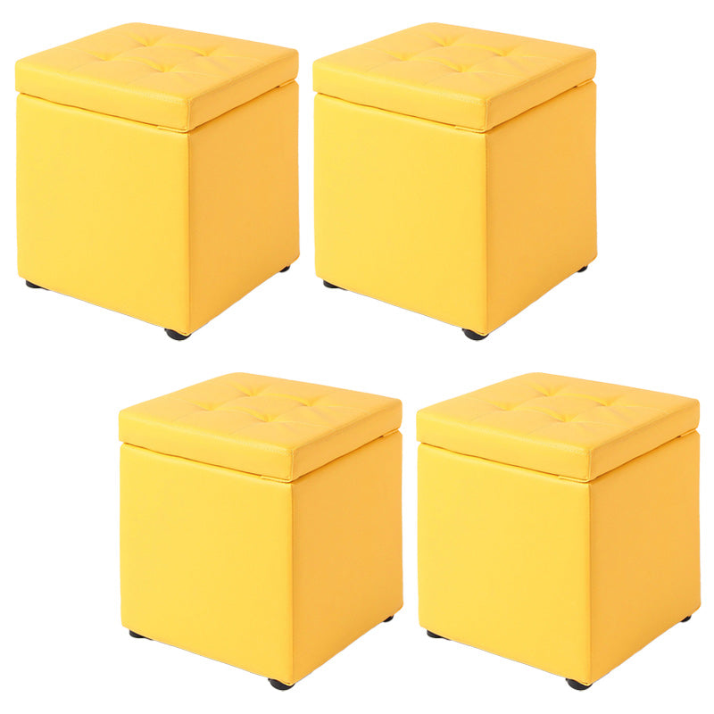 Tufted Pouf PU Leather Solid Square Water Resistant Cube Ottoman with Storage