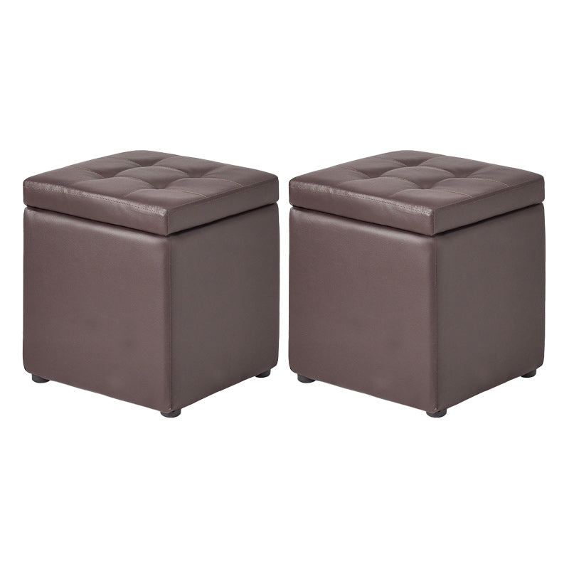 Tufted Pouf PU Leather Solid Square Water Resistant Cube Ottoman with Storage