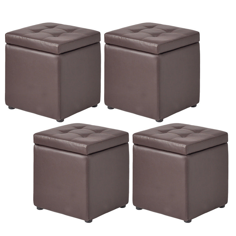 Tufted Pouf PU Leather Solid Square Water Resistant Cube Ottoman with Storage