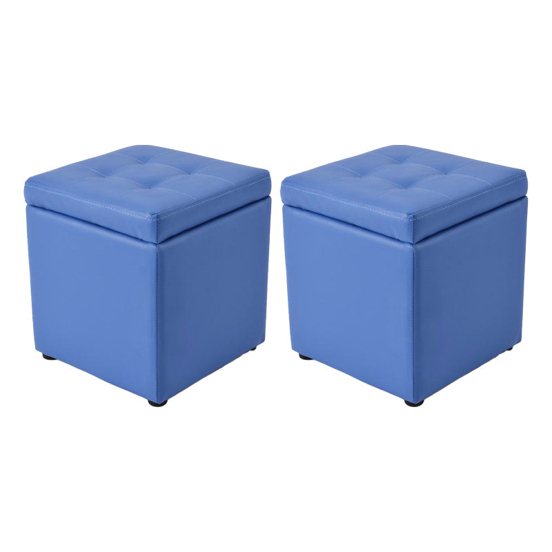 Tufted Pouf PU Leather Solid Square Water Resistant Cube Ottoman with Storage