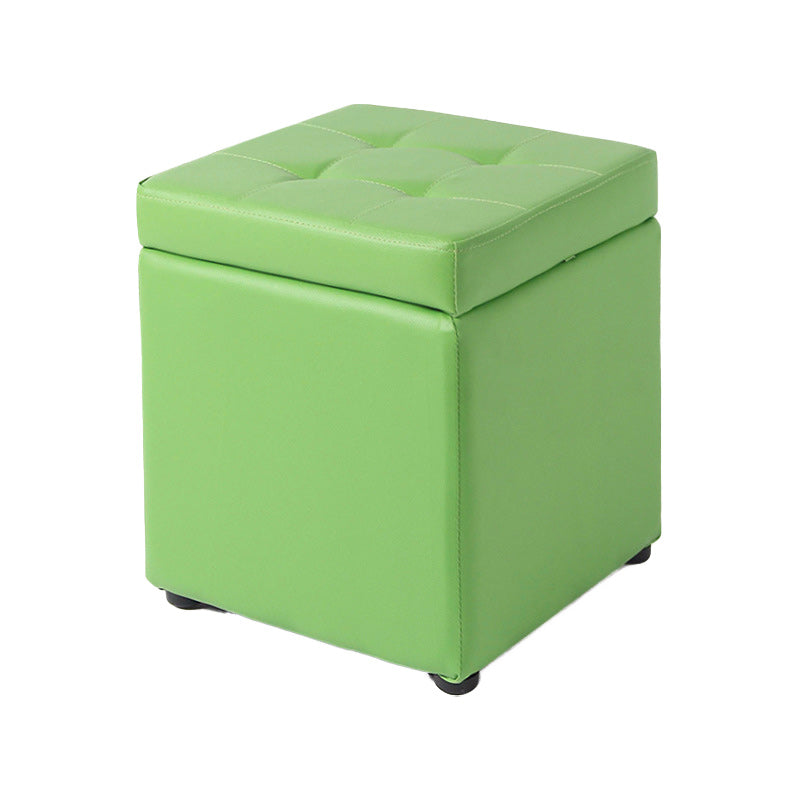 Tufted Pouf PU Leather Solid Square Water Resistant Cube Ottoman with Storage