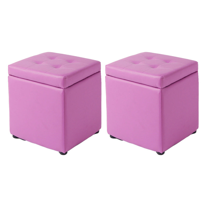 Tufted Pouf PU Leather Solid Square Water Resistant Cube Ottoman with Storage