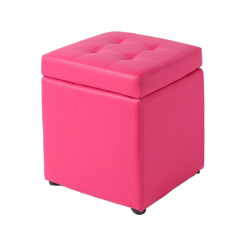 Tufted Pouf PU Leather Solid Square Water Resistant Cube Ottoman with Storage
