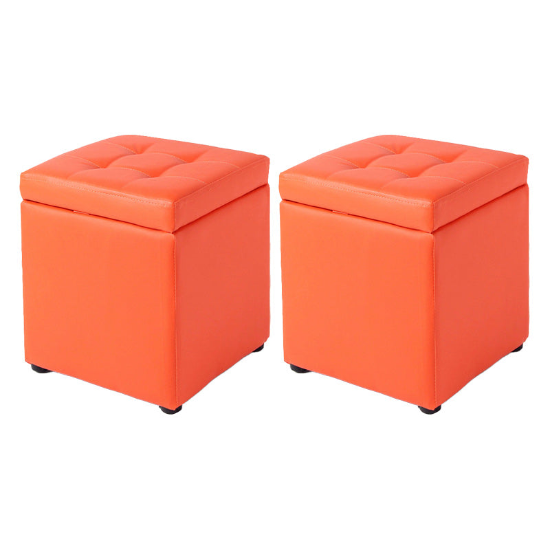 Tufted Pouf PU Leather Solid Square Water Resistant Cube Ottoman with Storage