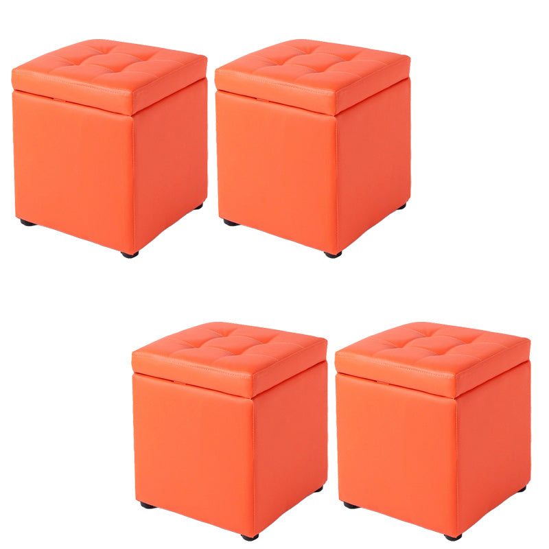 Tufted Pouf PU Leather Solid Square Water Resistant Cube Ottoman with Storage