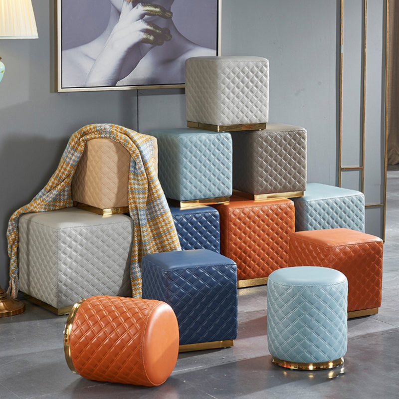 Glam Pouf Ottoman Genuine Leather Upholstered Solid Color Square Ottoman