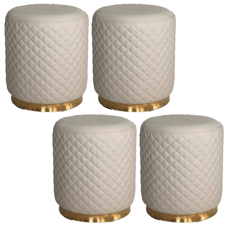 Glam Pouf Ottoman Genuine Leather Upholstered Solid Color Square Ottoman