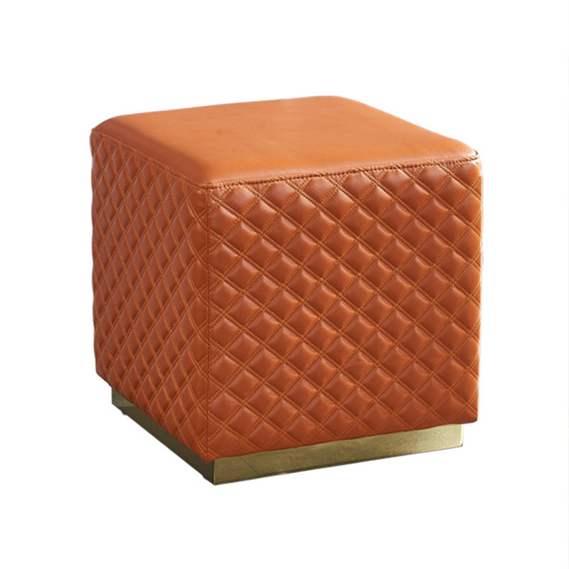 Glam Pouf Ottoman Genuine Leather Upholstered Solid Color Square Ottoman