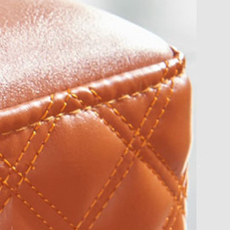 Glam Pouf Ottoman Genuine Leather Upholstered Solid Color Square Ottoman