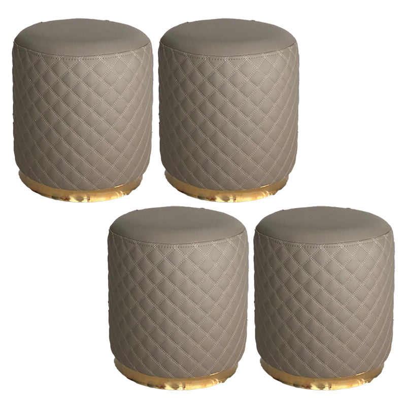 Glam Pouf Ottoman Genuine Leather Upholstered Solid Color Square Ottoman