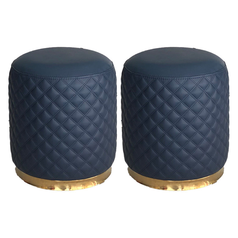 Glam Pouf Ottoman Genuine Leather Upholstered Solid Color Square Ottoman