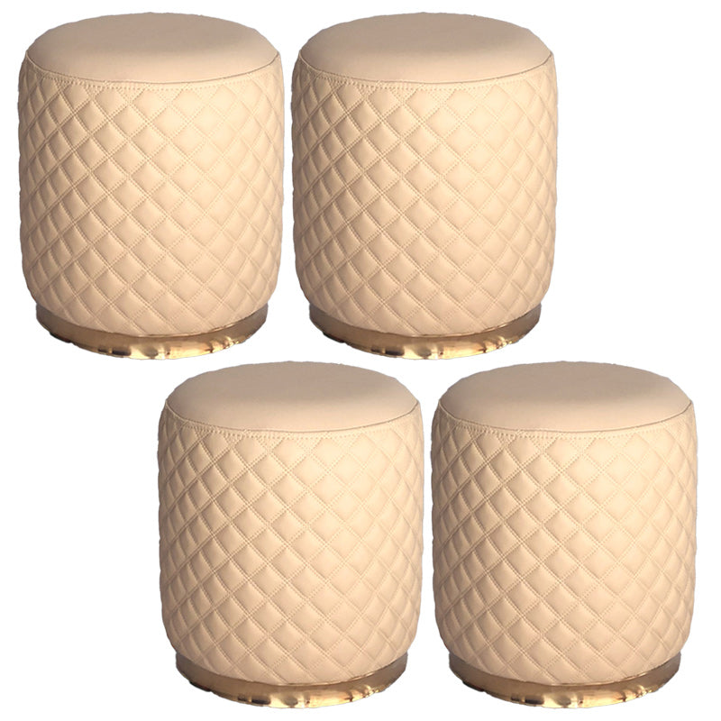 Glam Pouf Ottoman Genuine Leather Upholstered Solid Color Square Ottoman