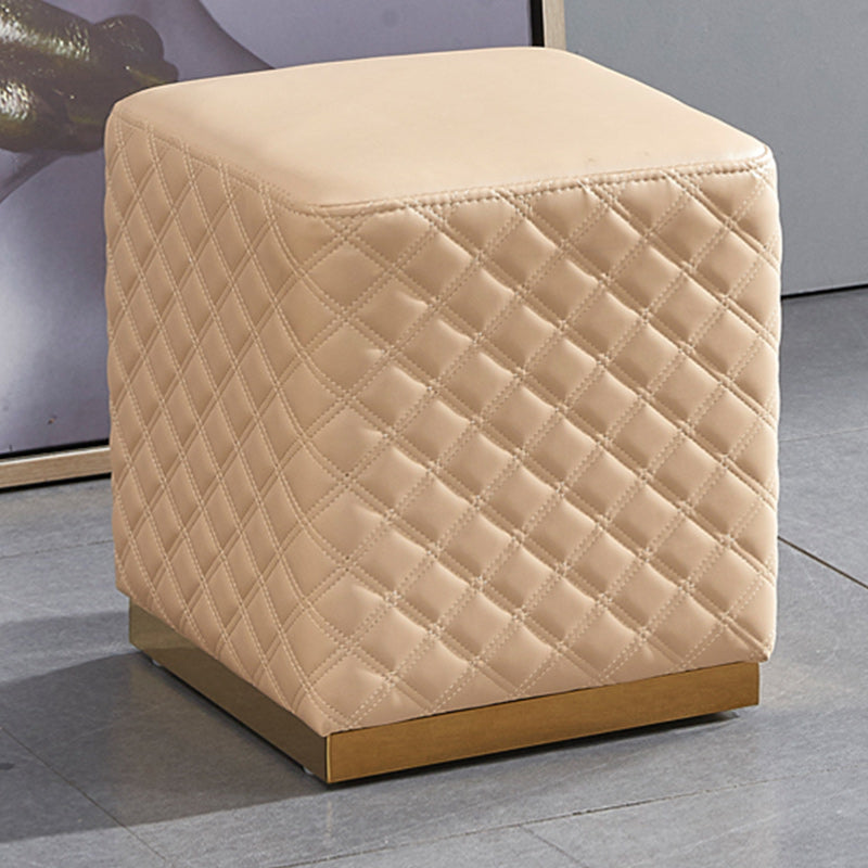 Glam Pouf Ottoman Genuine Leather Upholstered Solid Color Square Ottoman